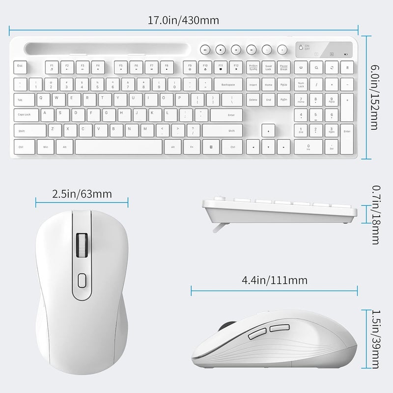 MARVO Wireless Keyboard and Mouse Combo, 2.4G Ergonomic Wireless Computer Keyboard with Phone Tablet Holder, Silent Mouse with 6 Button, Compatible with MacBook, Windows (White) - Image 4